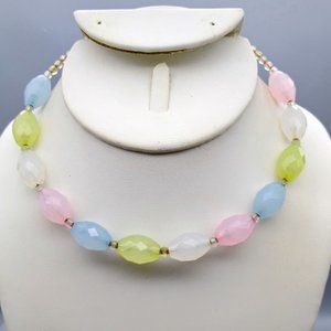 Pastel Pretties Memory Wire Choker, Faceted Vintage Lucite Beaded Necklace